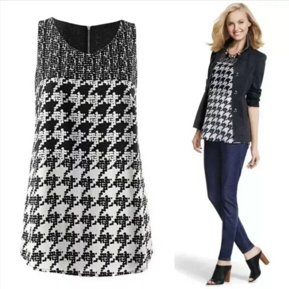 NEW Cabi Womens XS White Black Sleeveless Blouse
